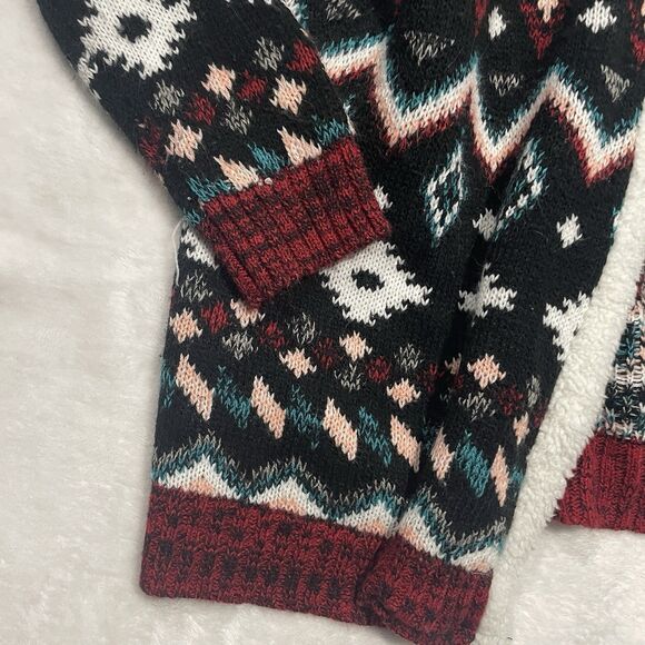 No Boundaries Aztec Sherpa Trim Lined Cozy Cardigan Size XL Juniors Acrylic - Picture 6 of 9